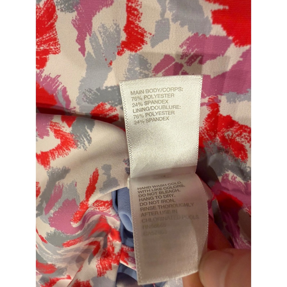 Zella Girls Size 12 One Piece Reversible Swimsuit Abstract Red Purple High Neck - Picture 6 of 6